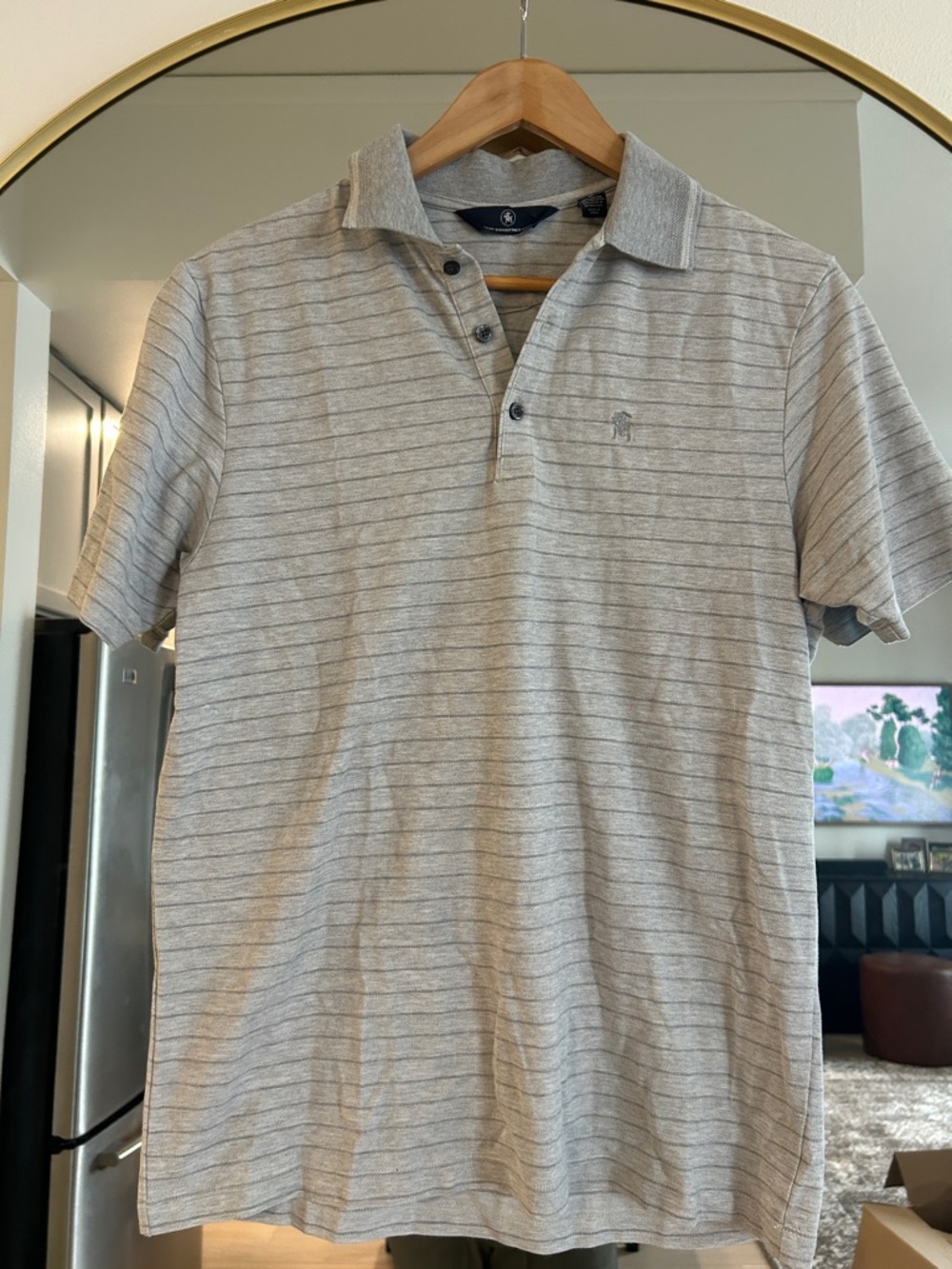 Hart Schaffner Marx Light Gray Striped Polo